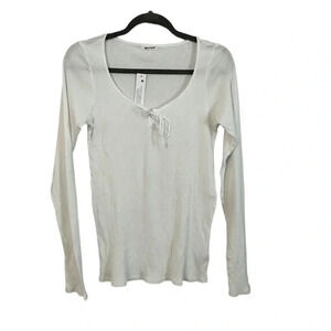 LaMade Revolve White Ribbed Long Sleeve Lightweight Tie Top NWT